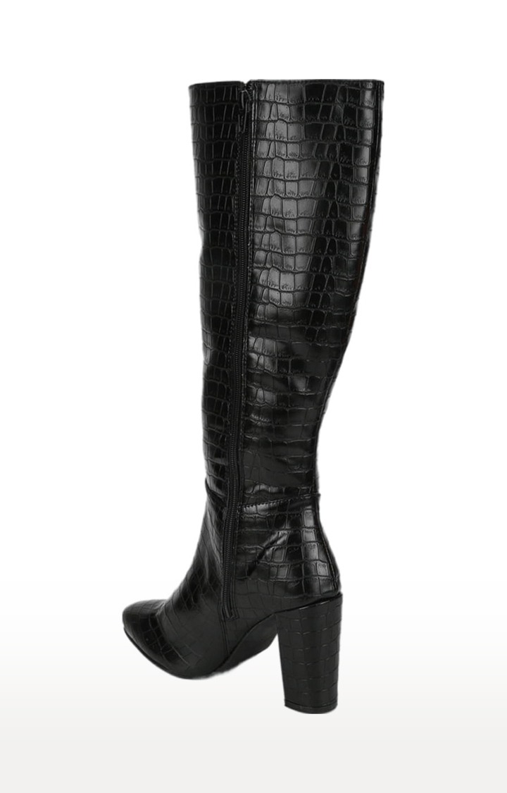 Women's Black PU Textured Zip Boot