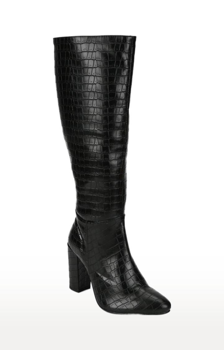 Women's Black PU Textured Zip Boot