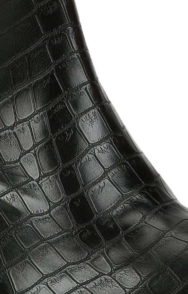 Women's Black PU Textured Zip Boot
