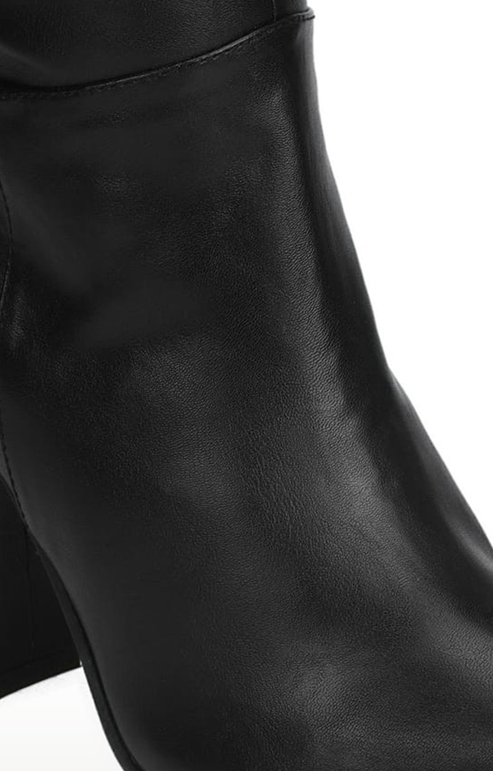 Women's Black PU Solid Zip Boot