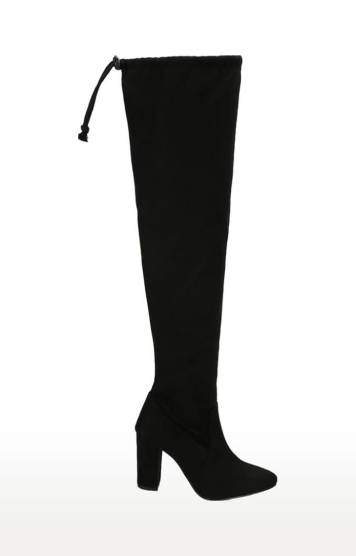 Women's Black Suede Solid Zip Boot