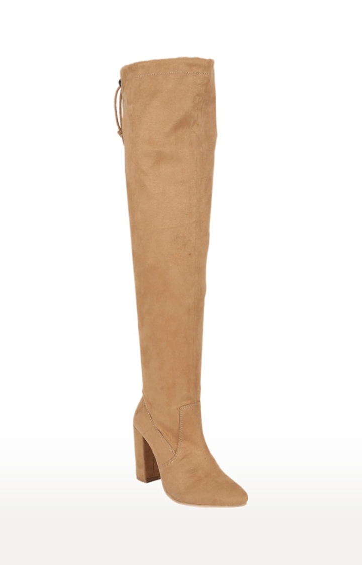 Truffle Collection | Women's Beige Suede Solid Zip Boot
