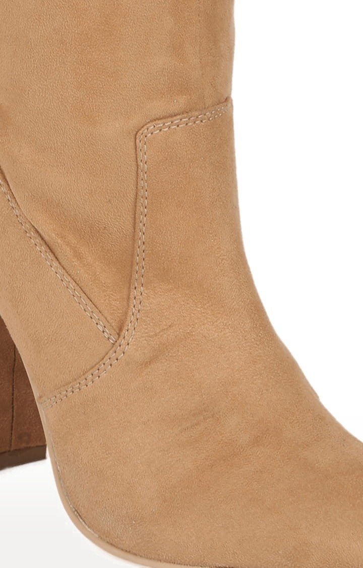 Women's Beige Suede Solid Zip Boot