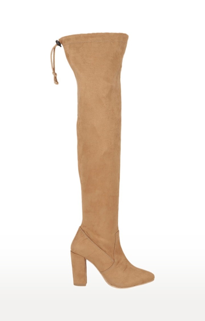Women's Beige Suede Solid Zip Boot