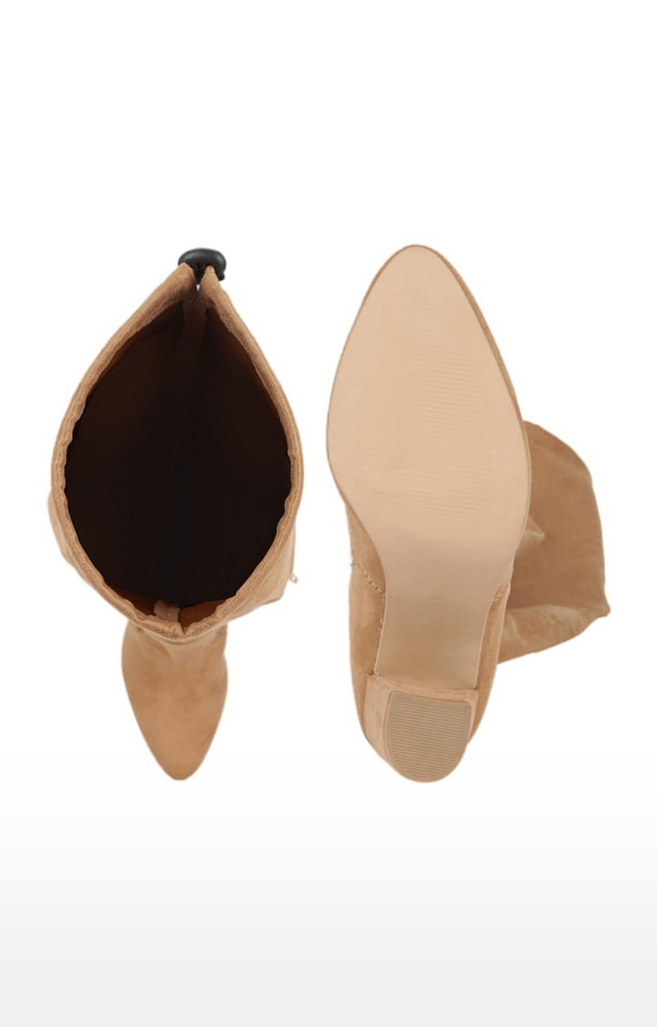 Women's Beige Suede Solid Zip Boot