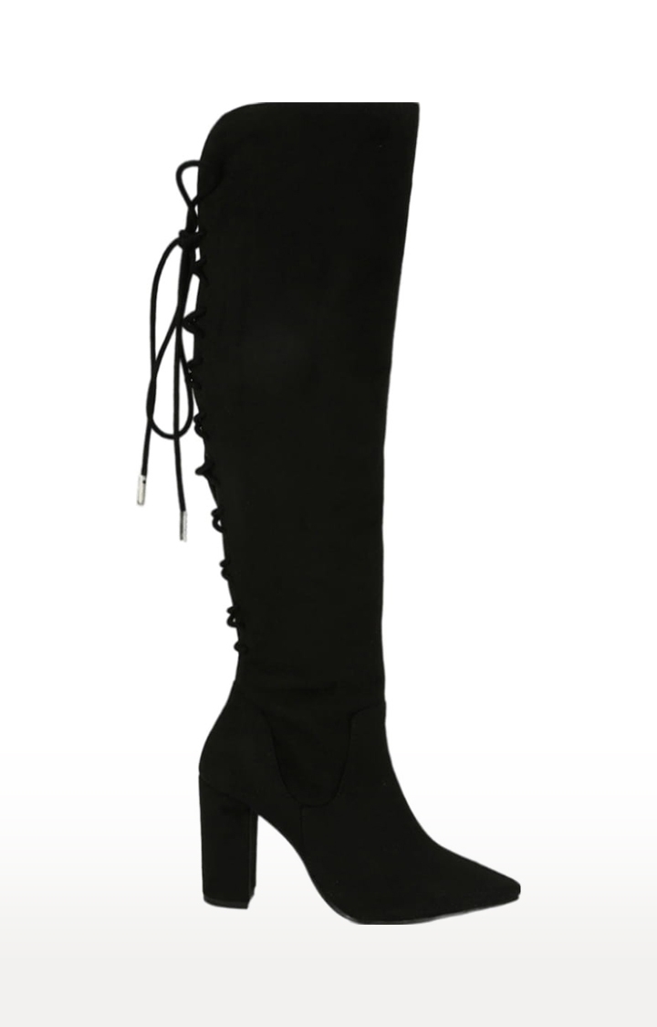 Truffle Collection | Women's Black Suede Solid Lace-Up Boot 1