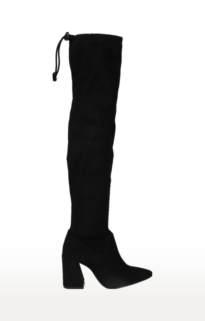 Women's Black Suede Solid Zip Boot