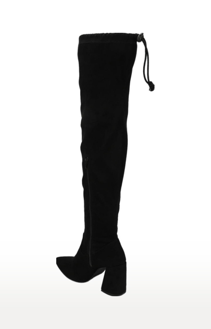 Women's Black Suede Solid Zip Boot