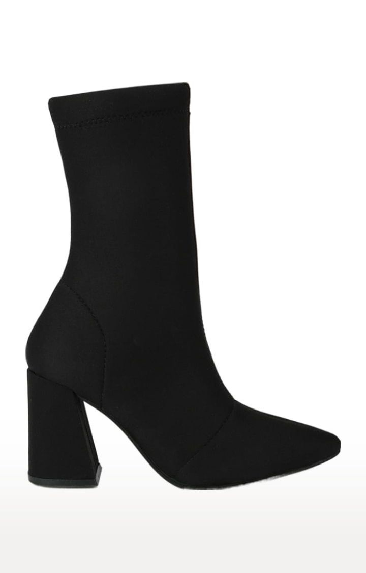 Women's Black Canvas Solid Zip Boot