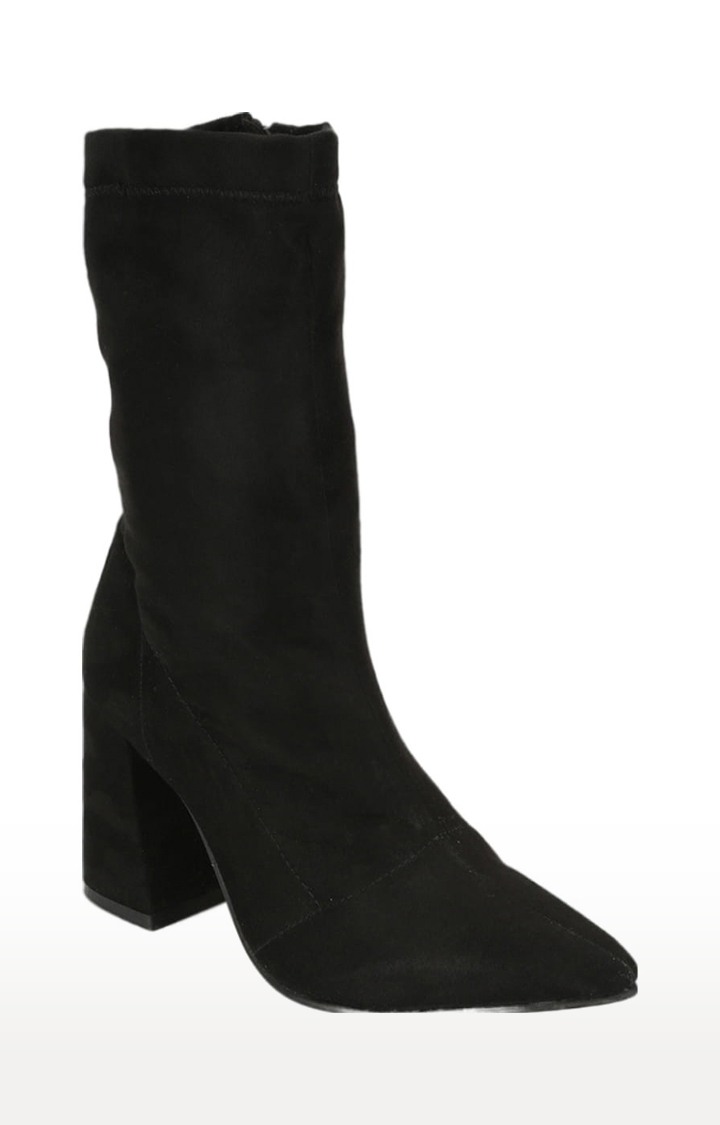 Women's Black Suede Solid Zip Boot