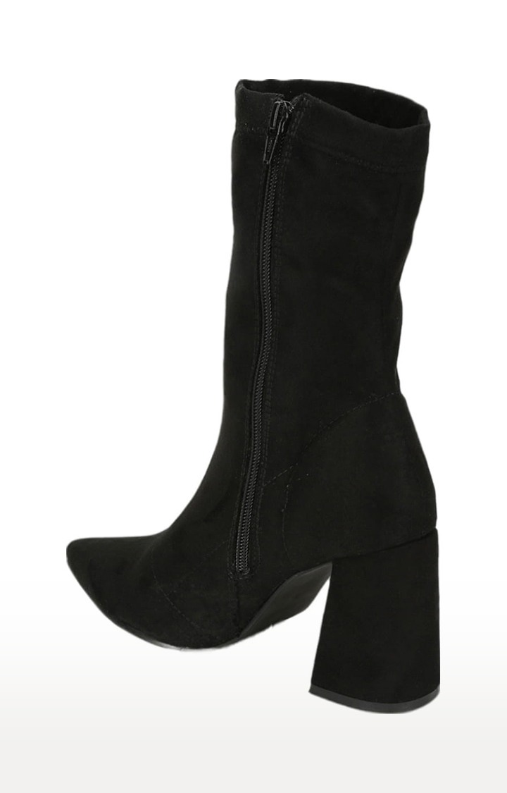 Women's Black Suede Solid Zip Boot