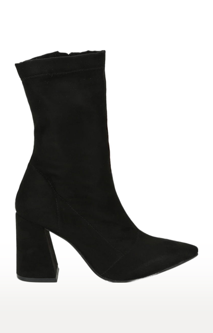 Women's Black Suede Solid Zip Boot