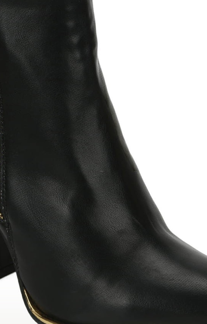 Women's Black PU Solid Zip Boot