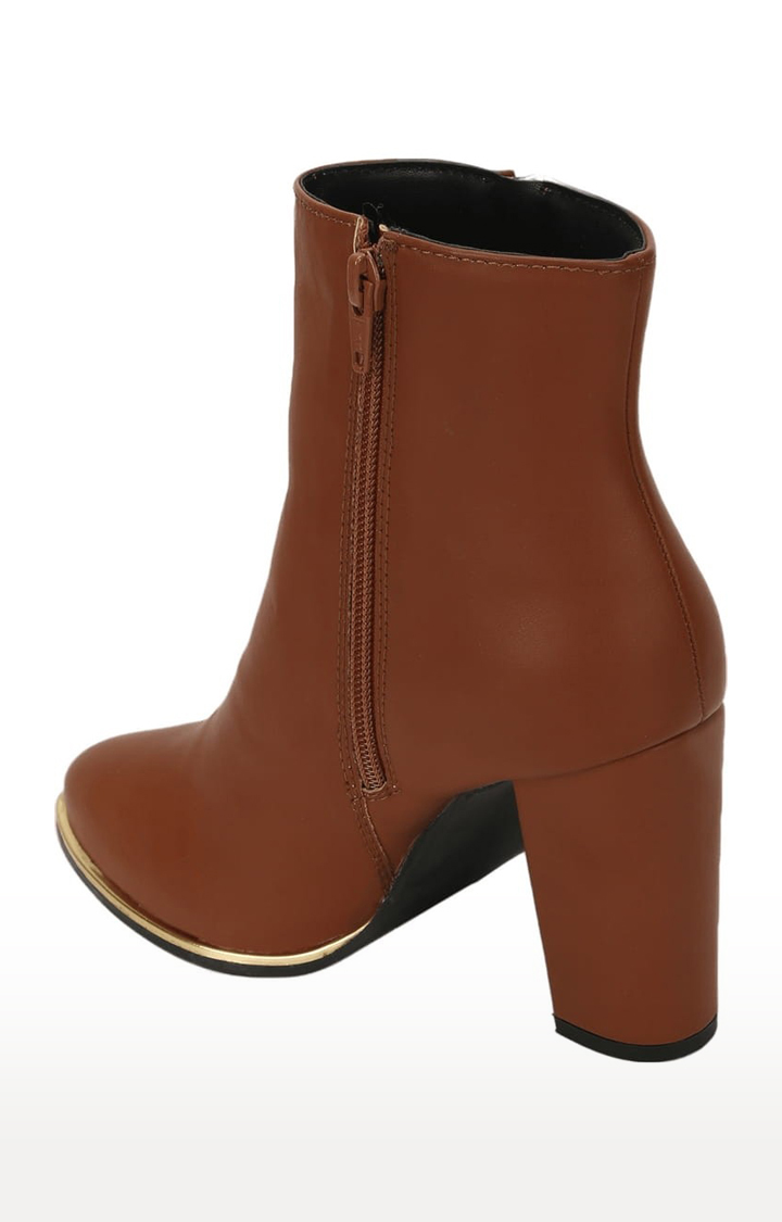 Women's Brown PU Solid Zip Boot