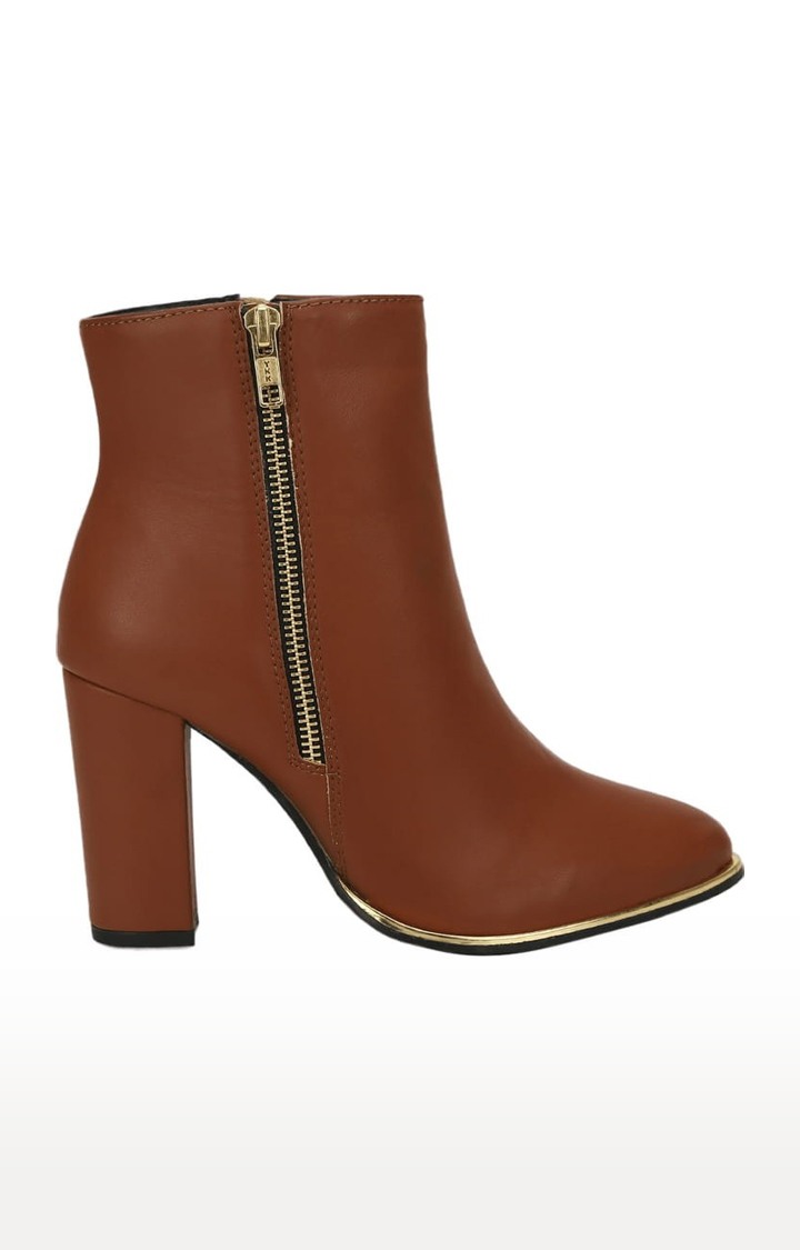 Women's Brown PU Solid Zip Boot