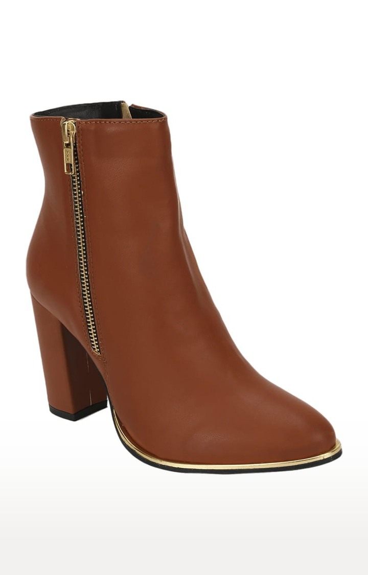 Women's Brown PU Solid Zip Boot