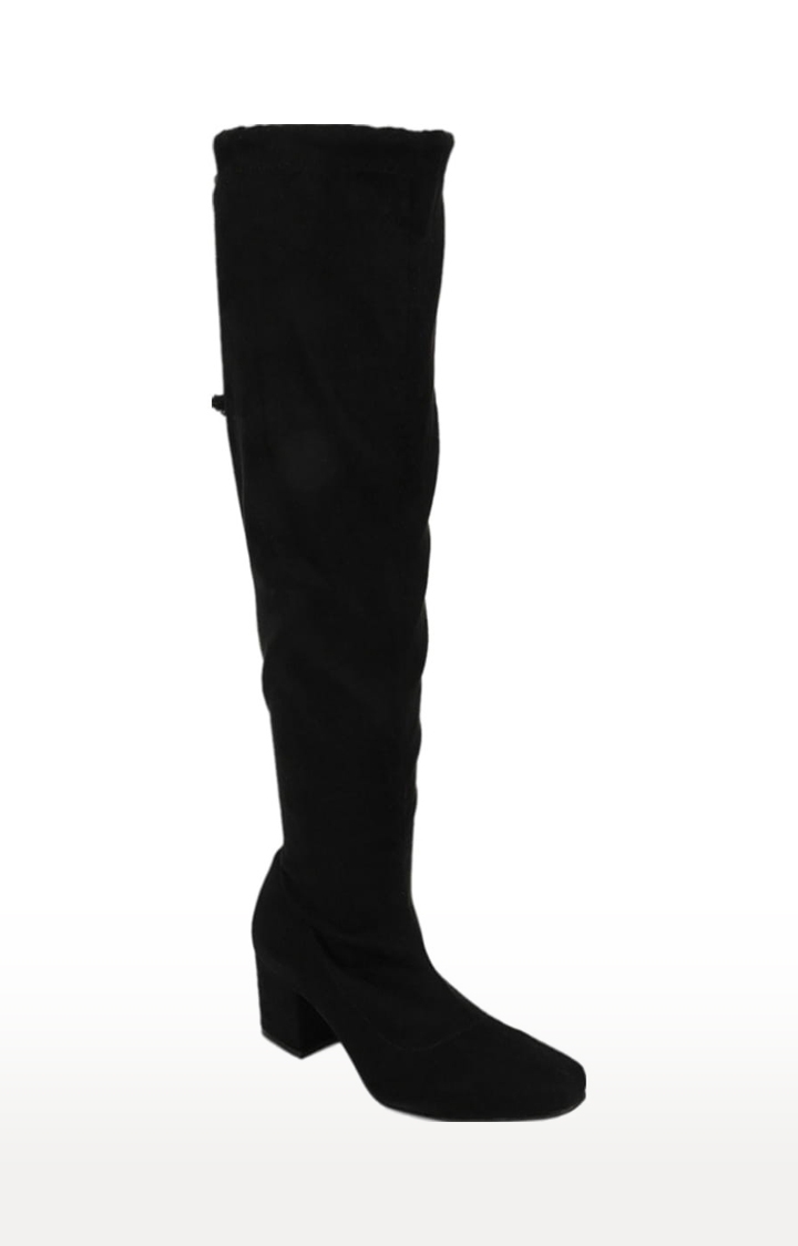 Women's Black Suede Solid Zip Boot