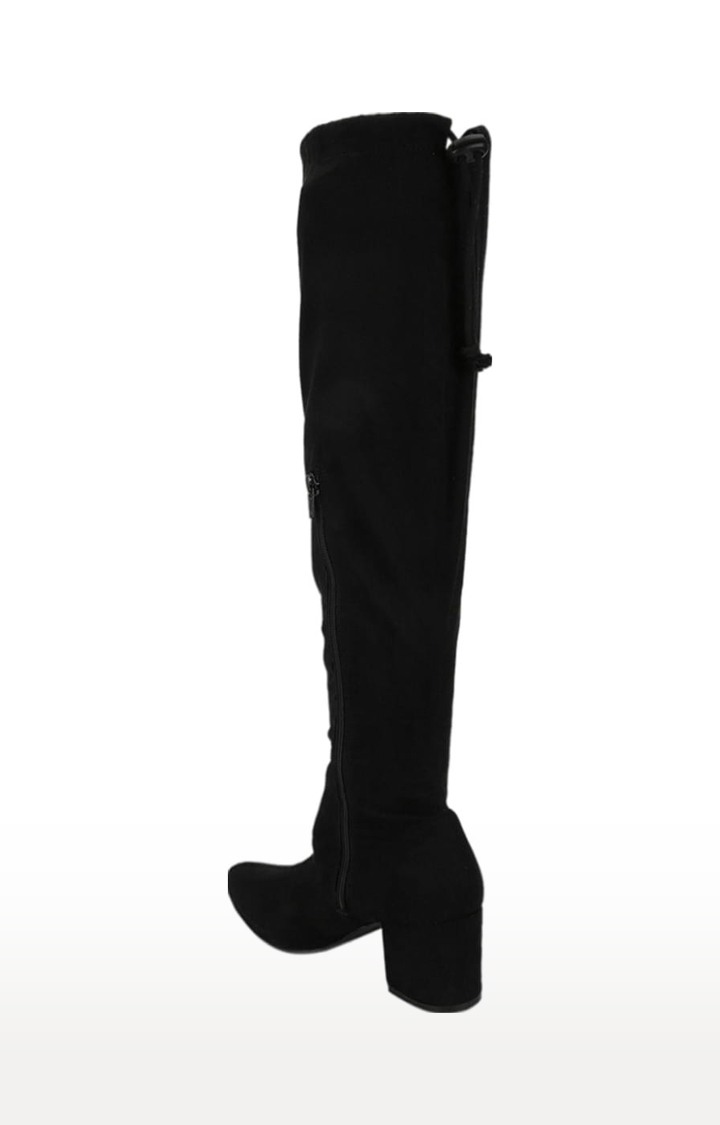 Women's Black Suede Solid Zip Boot