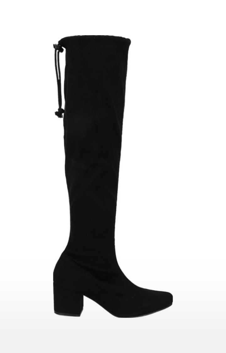 Women's Black Suede Solid Zip Boot