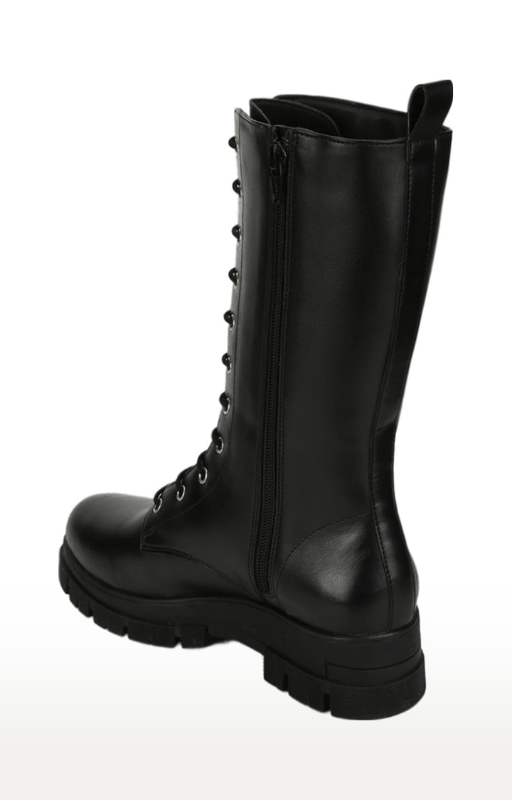Women's Black PU Solid Lace-Up Boot