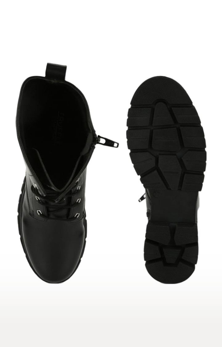 Women's Black PU Solid Lace-Up Boot