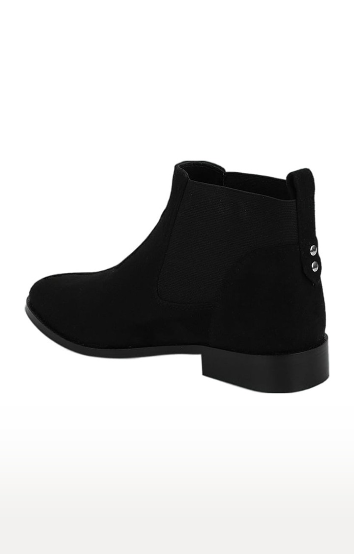 Women's Black Suede Solid Slip On Boot