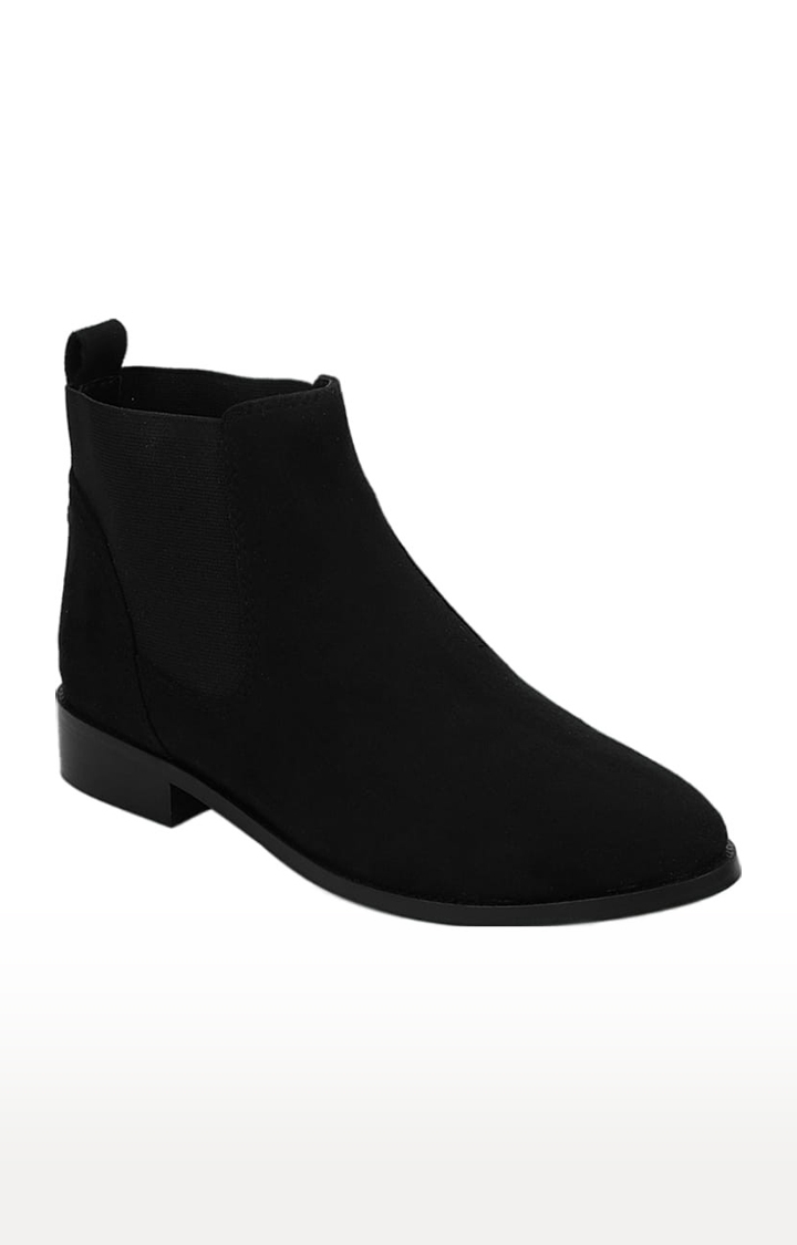 Truffle Collection | Women's Black Suede Solid Slip On Boot