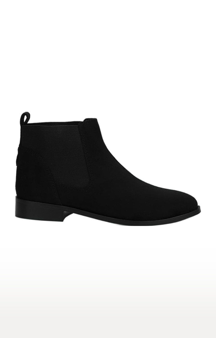 Women's Black Suede Solid Slip On Boot