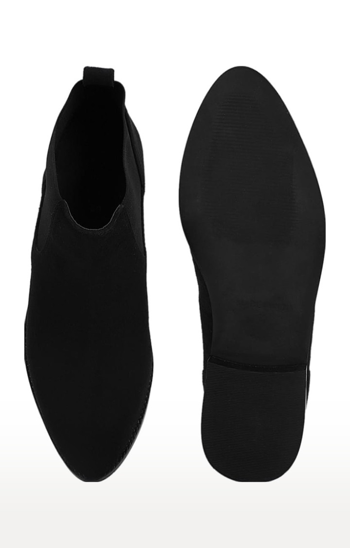 Women's Black Suede Solid Slip On Boot