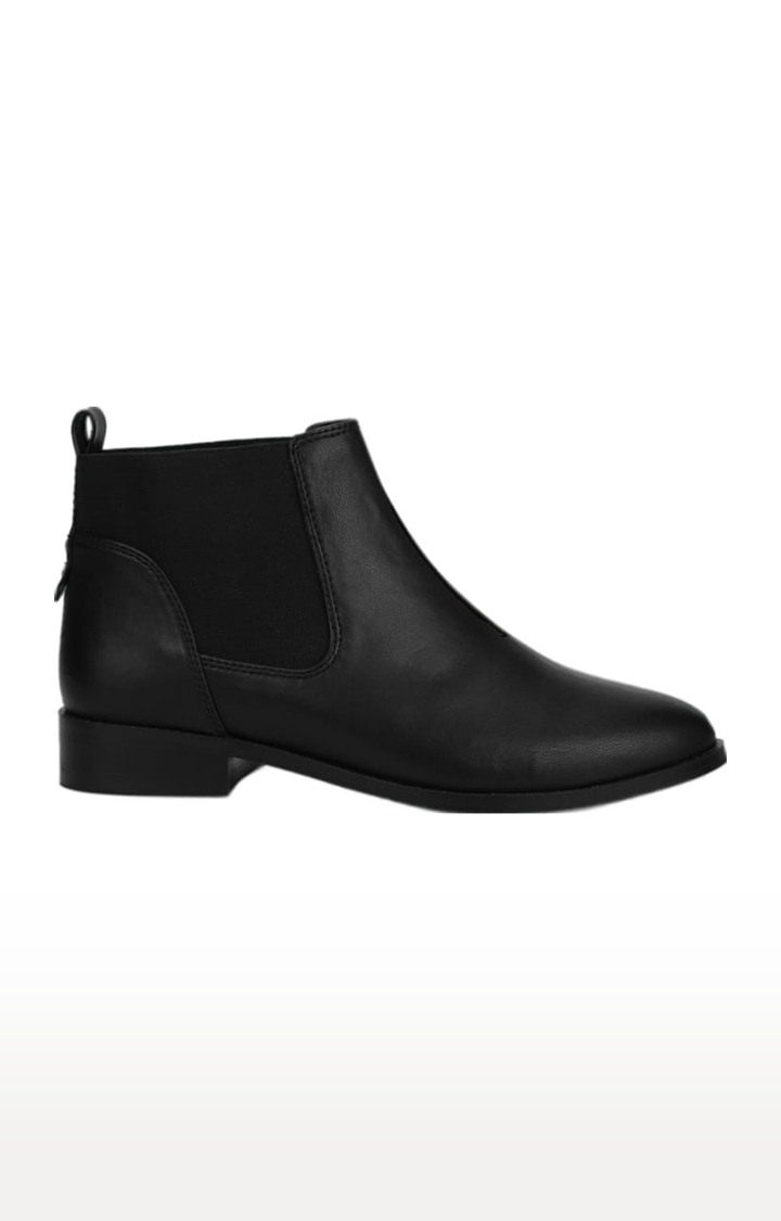 Women's Black PU Solid Slip On Boot