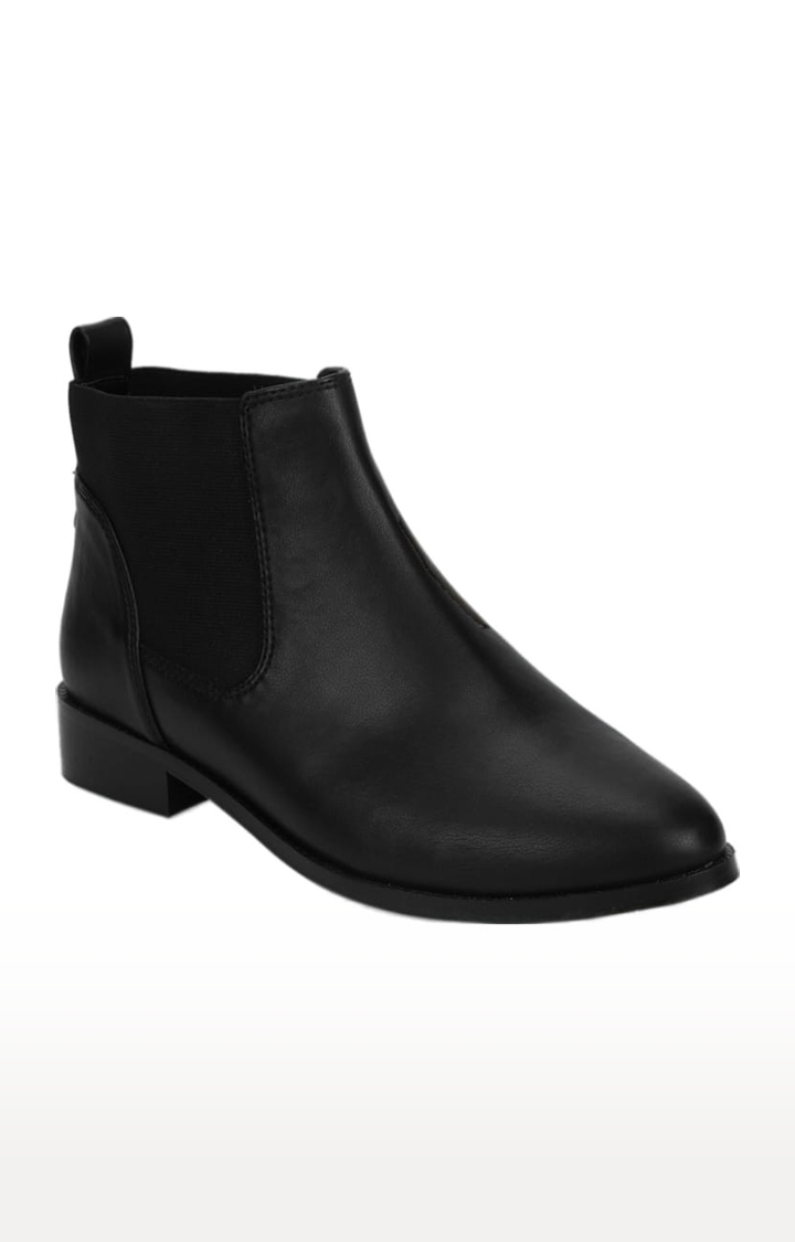 Truffle Collection | Women's Black PU Solid Slip On Boot