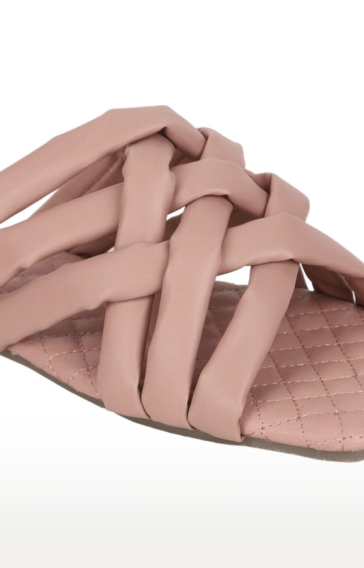 Truffle Collection | Women's Pink PU Solid Flat Slip-ons 4