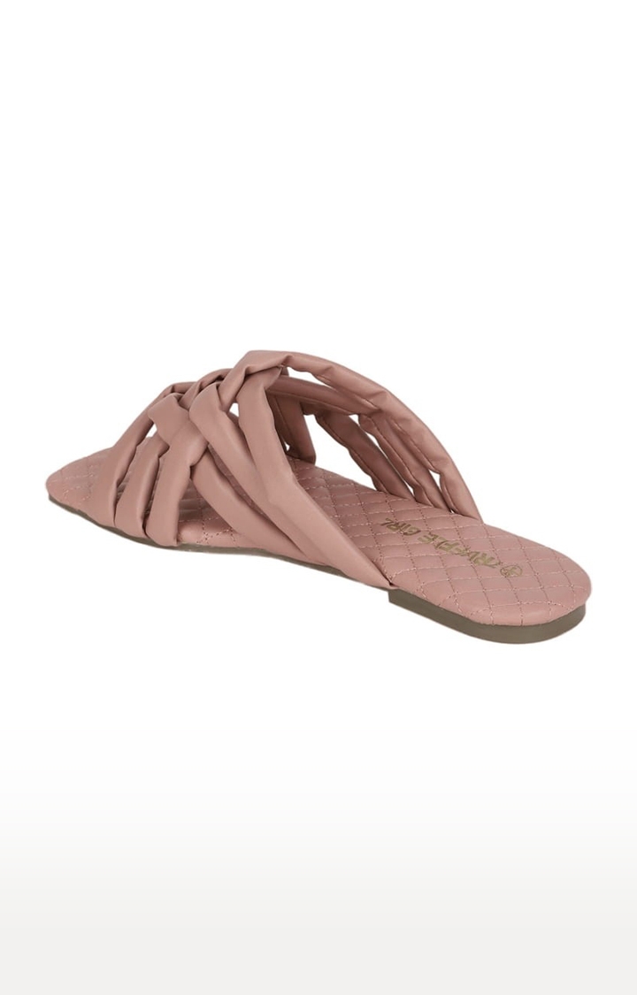 Truffle Collection | Women's Pink PU Solid Flat Slip-ons 2