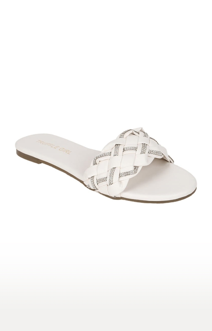 Truffle Collection | Women's White PU Handwoven Flat Slip-ons 0