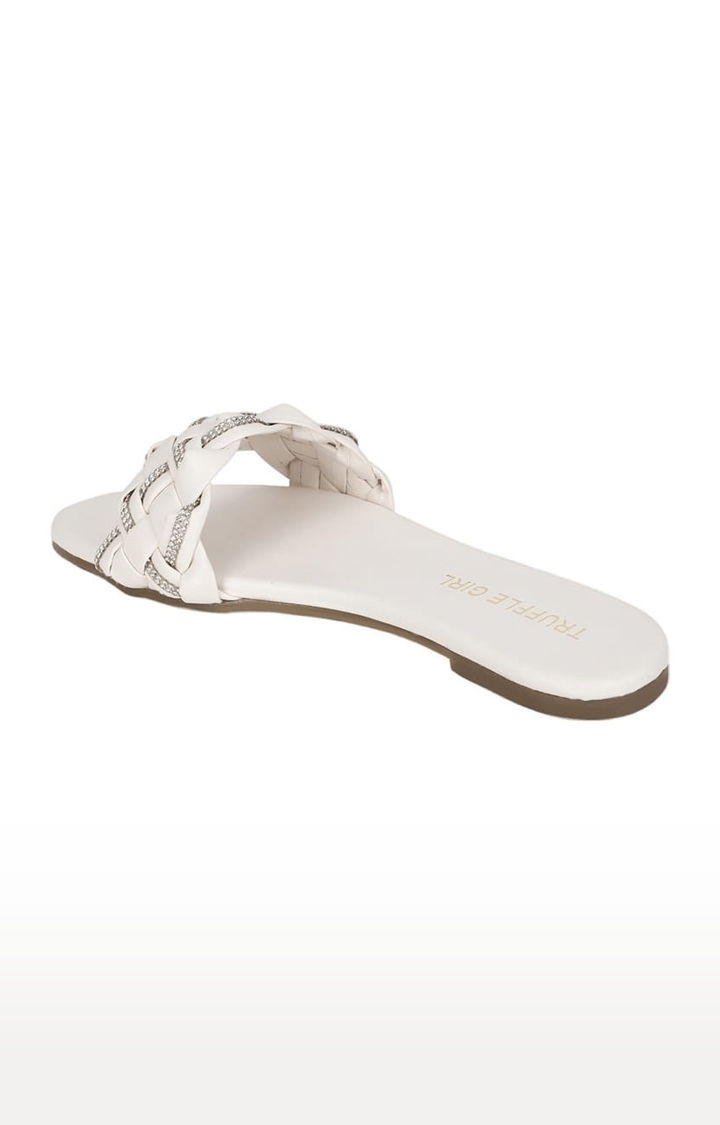 Truffle Collection | Women's White PU Handwoven Flat Slip-ons 2