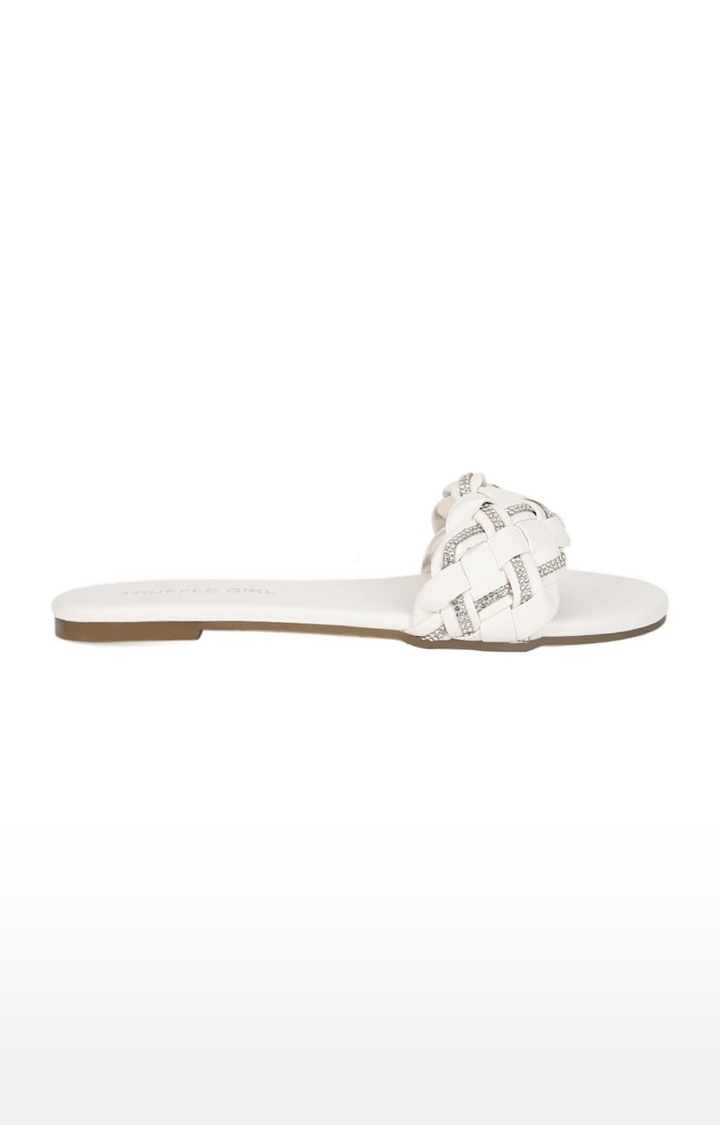 Truffle Collection | Women's White PU Handwoven Flat Slip-ons 1