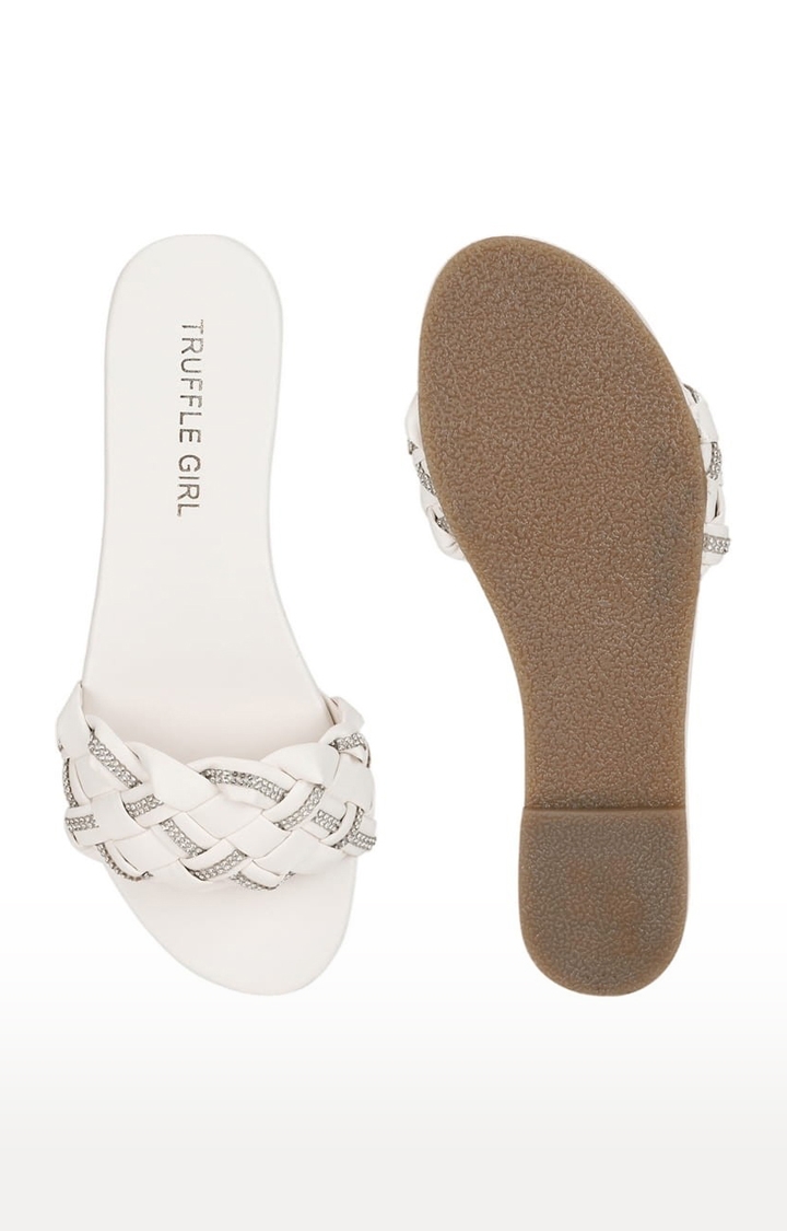 Truffle Collection | Women's White PU Handwoven Flat Slip-ons 3
