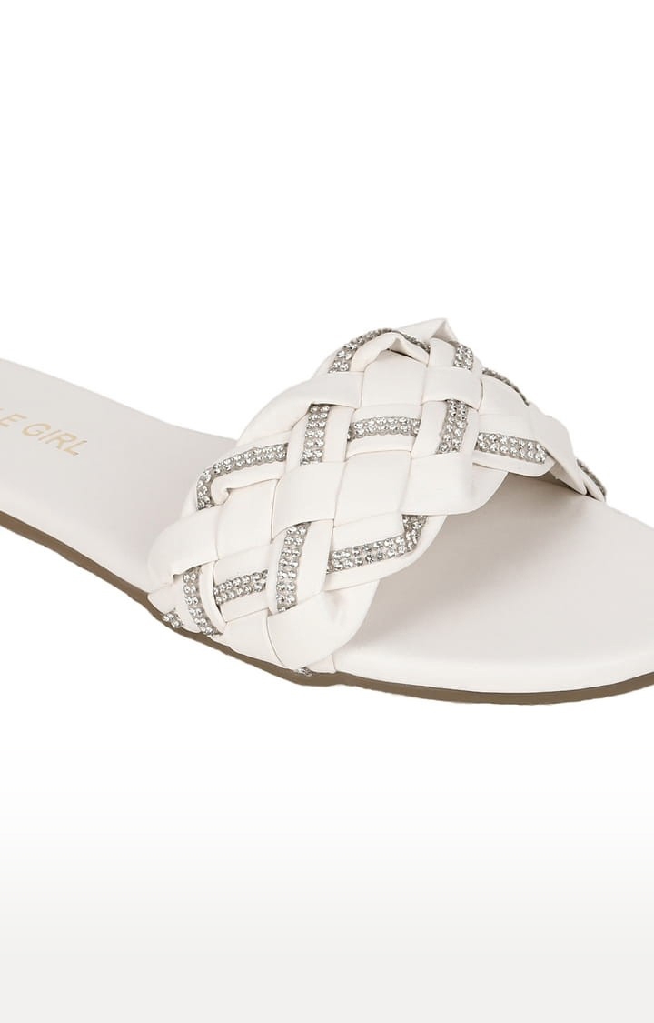 Truffle Collection | Women's White PU Handwoven Flat Slip-ons 4