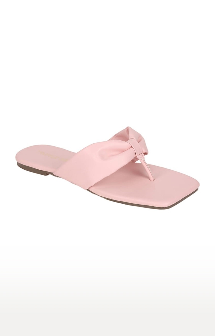Truffle Collection | Women's Pink PU Solid Flat Slip-ons 0