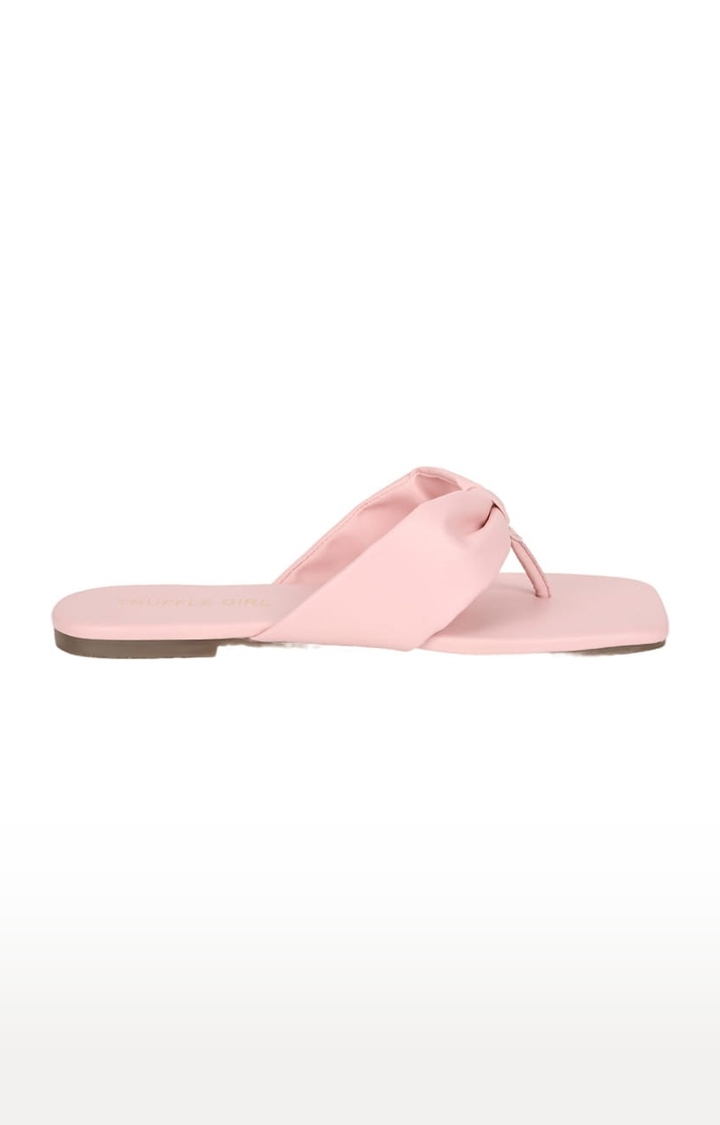 Truffle Collection | Women's Pink PU Solid Flat Slip-ons 1