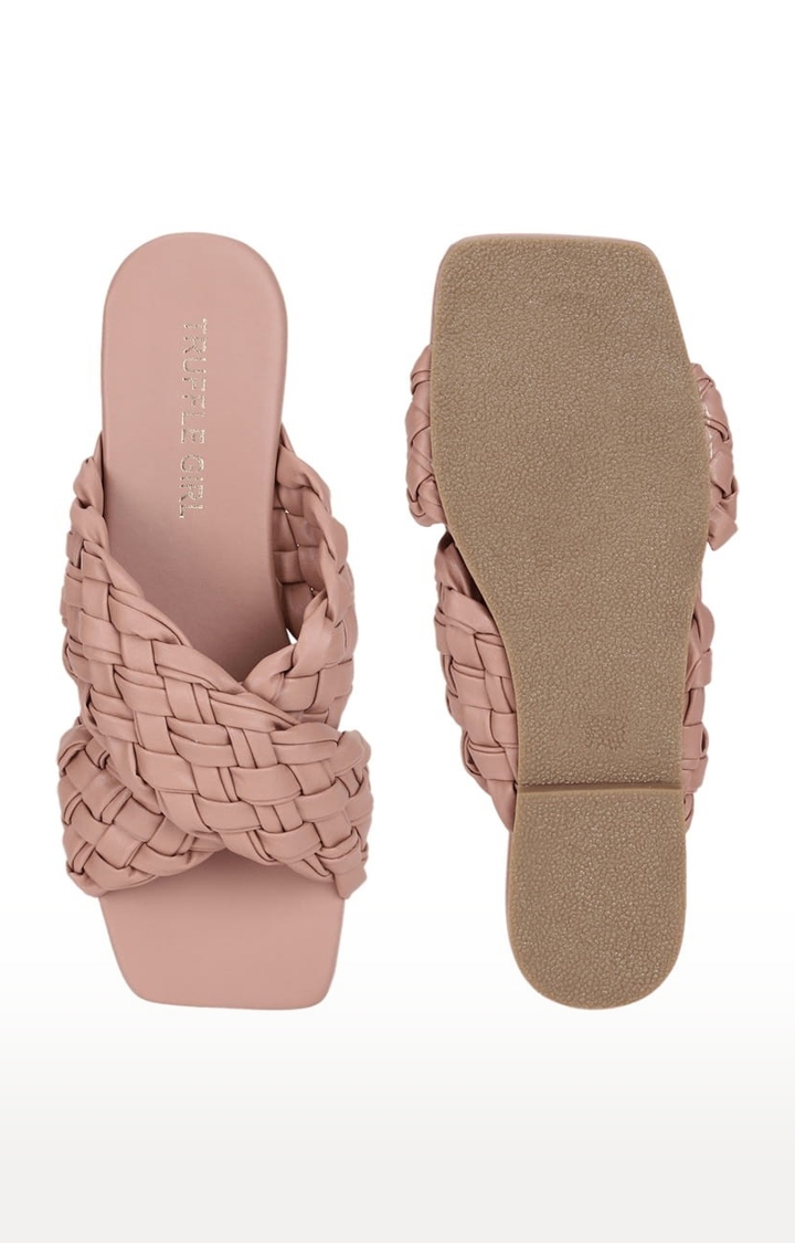 Truffle Collection | Women's Pink PU Handwoven Flat Slip-ons 3