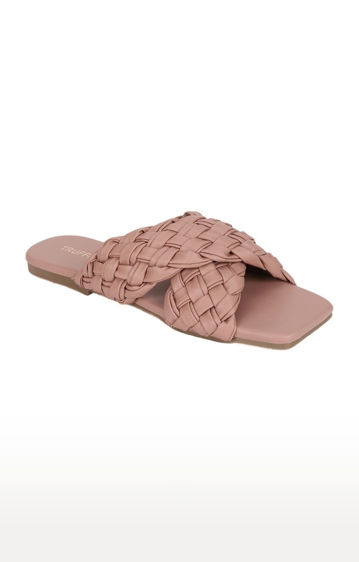 Truffle Collection | Women's Pink PU Handwoven Flat Slip-ons