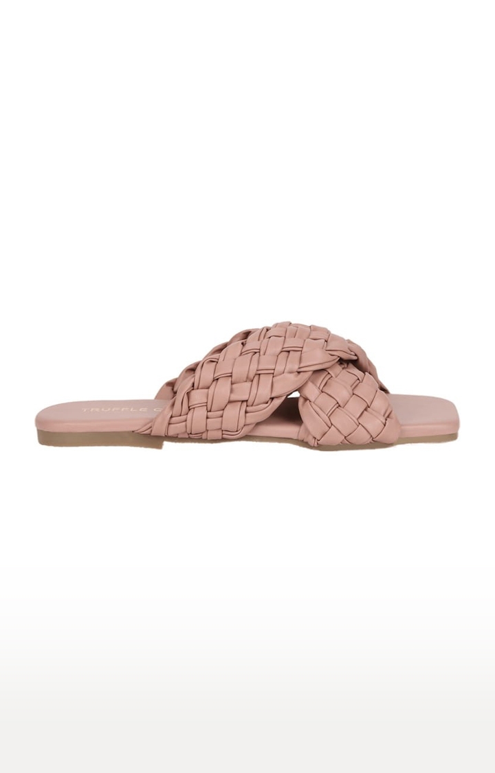 Truffle Collection | Women's Pink PU Handwoven Flat Slip-ons 1