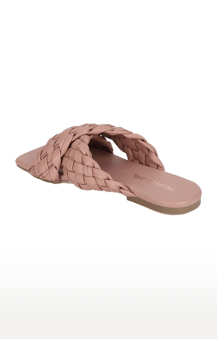 Truffle Collection | Women's Pink PU Handwoven Flat Slip-ons 2