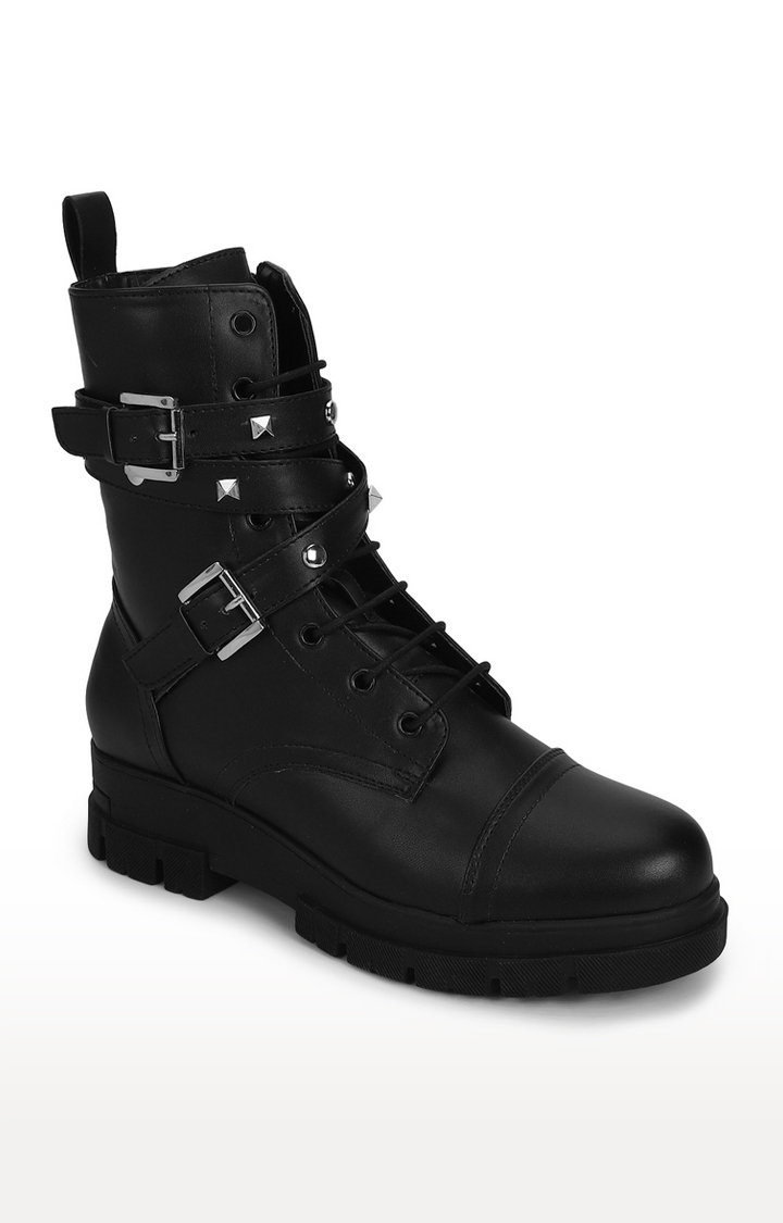 Women's Black PU Block Ankle Boots