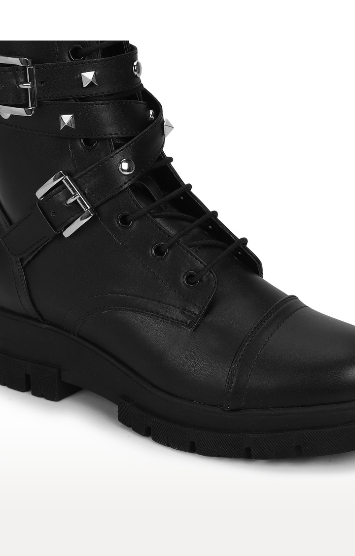 Truffle Collection | Women's Black PU Block Ankle Boots 5