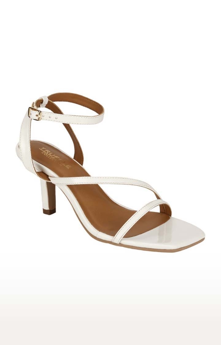 Truffle Collection | Women's White Synthetic Solid Buckle Stilettos