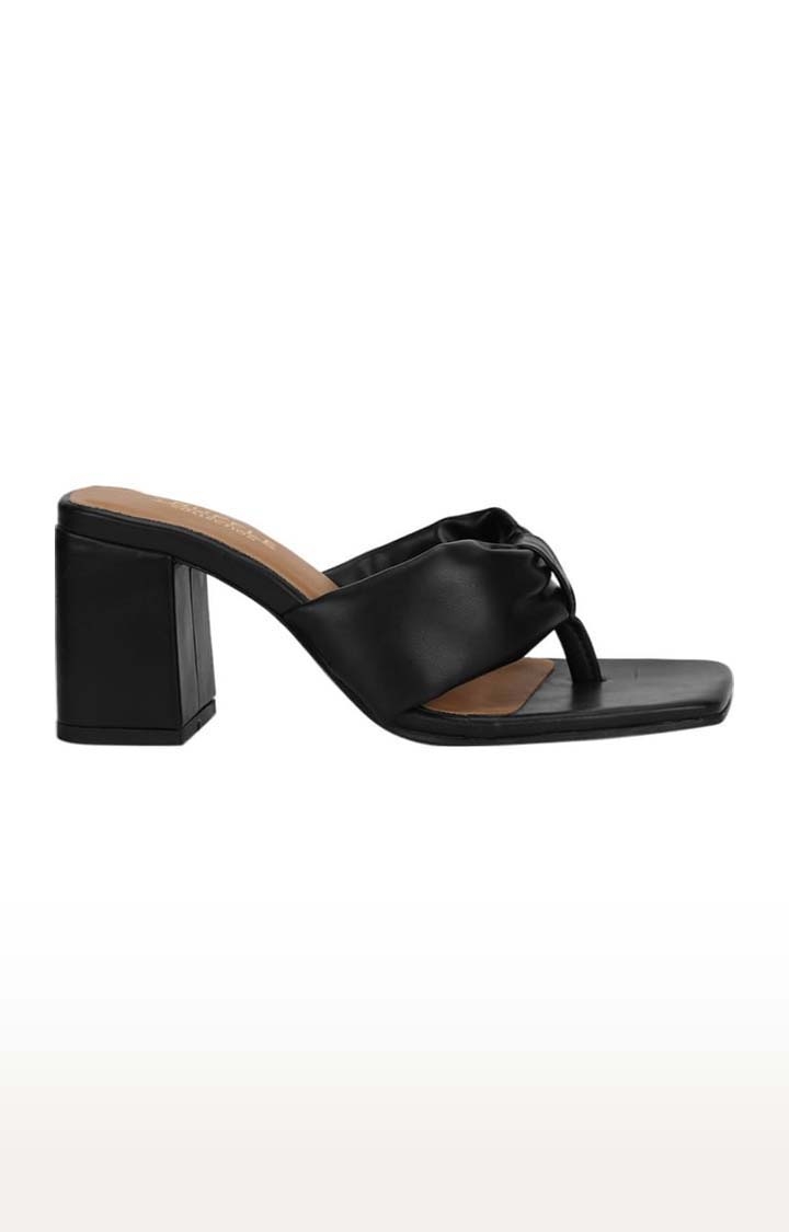 Truffle Collection | Women's Black PU Solid Slip On Block Heels 1