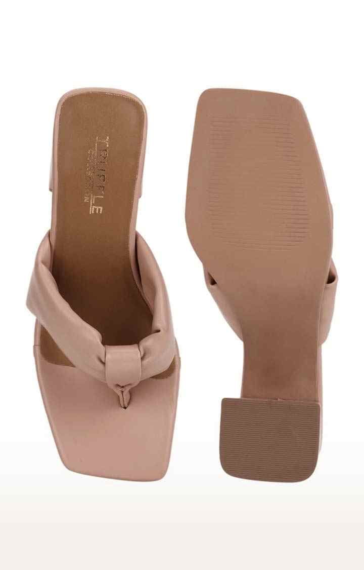 Women's Beige PU Solid Slip On Block Heels