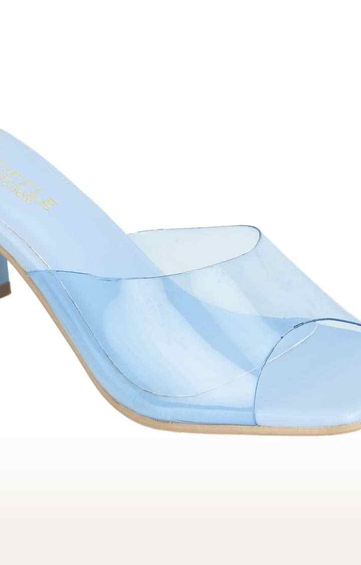 Women's Blue PU Solid Slip On Block Heels